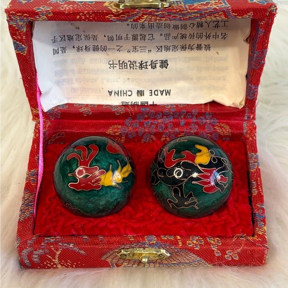 Cloisonne Chinese Baoding Balls Other - Vintage Colorful Baoding Balls in Red Box